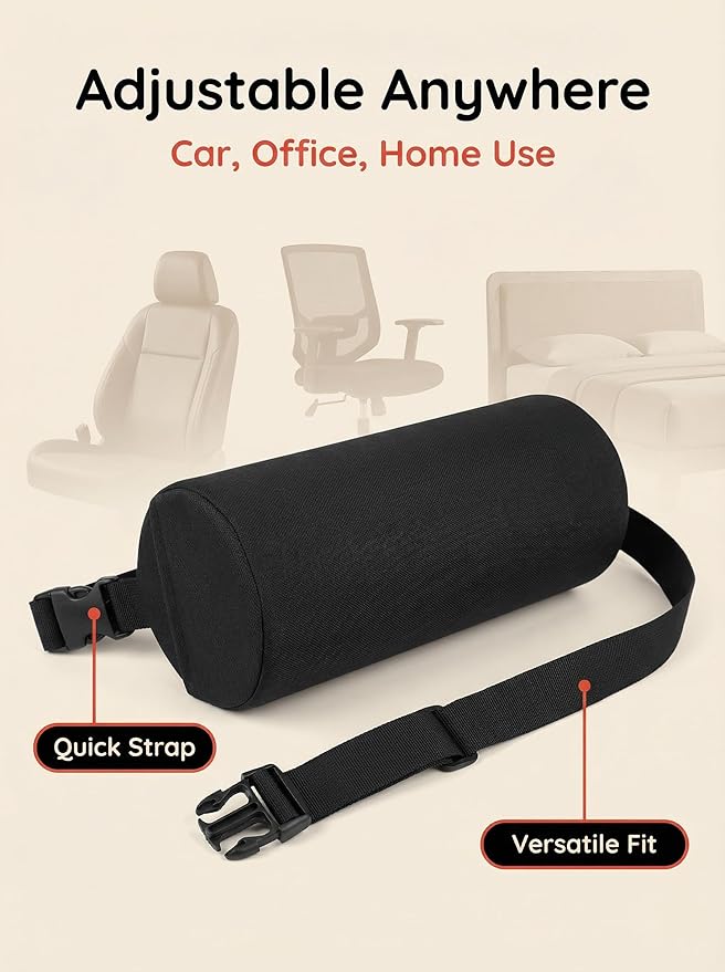 Lumbar Pillow, Lumbar Support Pillow for Office Chair & Car, Have Ajustiable Strap & Washable Cover, 11 Inch Lower Back Support for Office chair, Car, Bed Back Pain Relief & Posture Correction