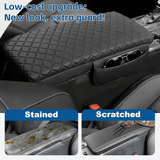 Center Console Cover Fit for Toyota Camry (LE/SE/XLE/XSE) 2025 2026 Thickened 1-in Leather Armrest Cover Cushion Camry Hybrid Center Lid Protector with Pockets