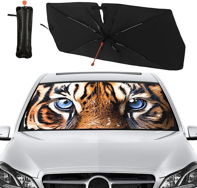 Socira Tiger Eye Car Window Shades Windshield Sun Shade Umbrella Foldable Tiger Sunshade for Front Window Auto Windshield Sunshade Covers Car Accessories 57'' X 30''