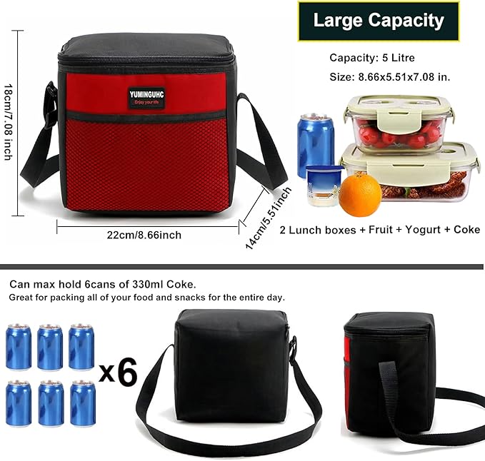 6 Can/5L Lunch Bag for Women Men Portable Lunch Box Small Cooler Bag Soft Collapsible Reusable Insulated Lunch Tote for Everyday Work Travel (Grey)