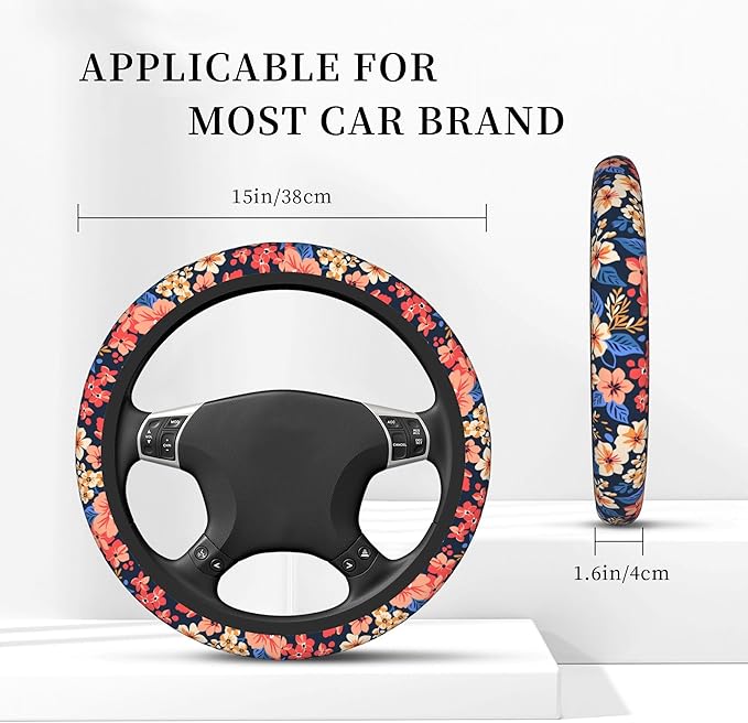 Colorful Small Flowers Car Steering Wheel Cover, Non-Slip Absorbing Sweat Car Wheel Cover Accessories for Men Women,Universal 15" Fit Auto SUV Vans Trucks