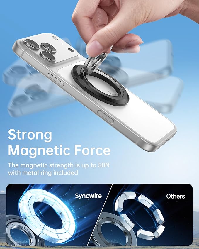 SYNCWIRE for MagSafe Phone Grip, 360° Rotation Magnetic Cell Phone Grip Magnetic Ring Holder Kickstand Mag Safe Ring Stand Compatible with iPhone 17 16 15 14 13 12 Pro Max MagSafe Accessories Android