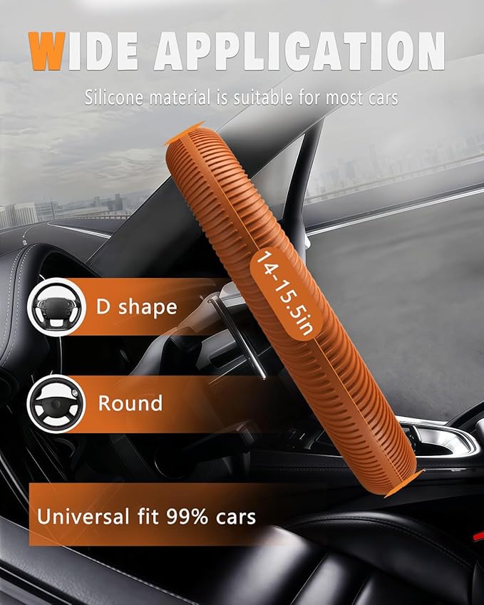 WOCOCN Car Steering Wheel Cover, Thin Anti-Skid Silicone Steering Wheel Cover for Men & Women, Universal Automotive Interior Accessories for Most Cars (Dark Orange)