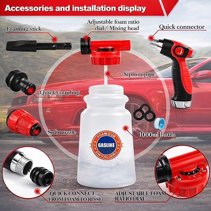 GASLIKE 63PCS Car Wash Cleaning Kit,Car Wash Brush with Long Handle,Car Detailing Kit with Foam Gun,Car Cleaning Supplies,Handheld Vacuum, Car Detailing Kit (62PCS)