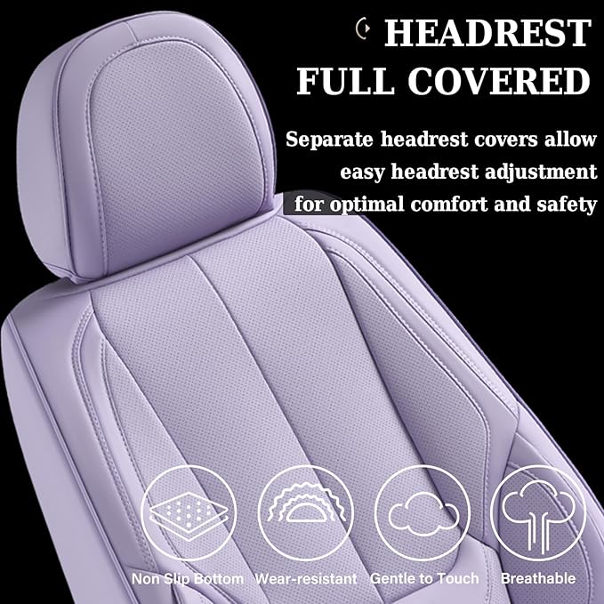 Coverado Seat Covers, Car Seat Covers Front Seats, Leather Seat Covers for Cars, Car Seat Protector Waterproof, Purple Car Seat Cushion, Front Carseat Cover Universal Fit for Most Cars