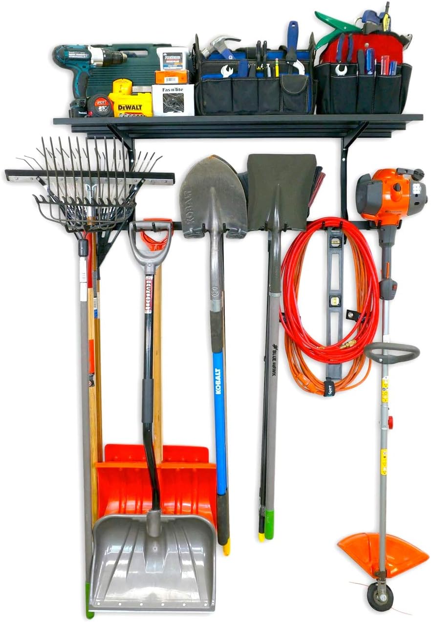 StoreYourBoard Tool Max Garage Storage Rack Shelf – Adjustable Wall Mount Garage Tool Organizer, Heavy Duty Steel Tool Rack with Shelf, Holds up to 300 lbs