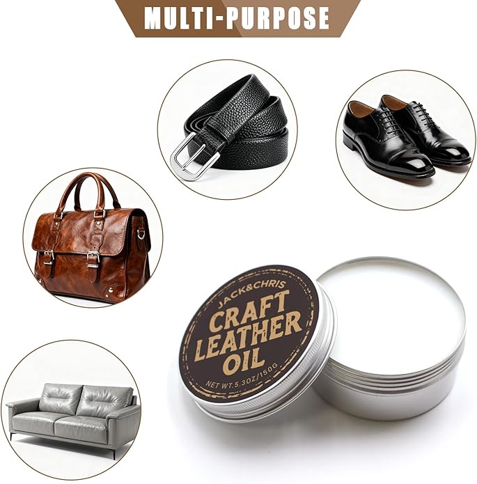 Jack&Chris Leather Cleaner and Conditioner, Mink Oil with Brush & Glove, Soften & Protect Leather for Car Seat, Couch, Shoes