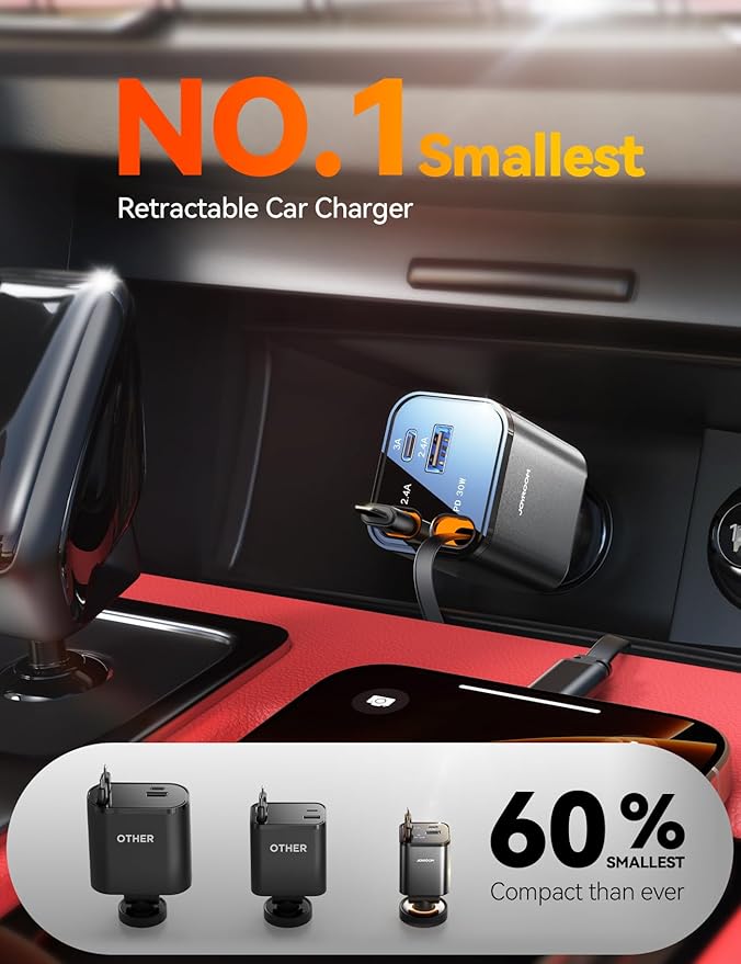 [2026 Ultra-Compact] 84W Retractable Car Charger, [PD 45W] Car Charger USB C for iPhone 16 17 Pro Fast Charging, Car Accessories Travel Essentials Gifts for Women Men for iPhone 17 Air 16 15 14 13 12