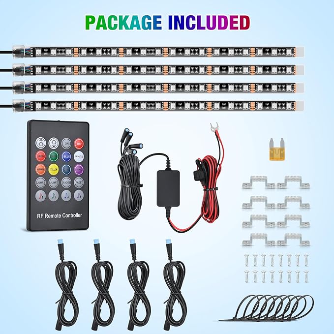 Nilight 4Pcs 24inch LED Grille Lights 144 LEDs RGB Multi Color Exterior Lighting Kit DIY Sound Active Function Music Mode with APP Control and Remote for Cars Van SUV Truck