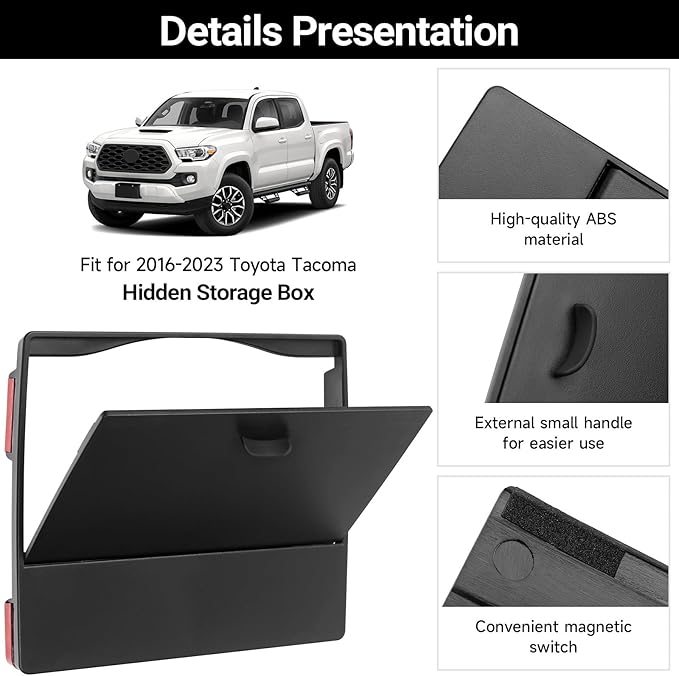 YOJOJOCO Center Console Hidden Box Organizer Compatible with Toyota 2016-2020 2021 2022 2023 Tacoma Accessories ABS Material Secret Compartment