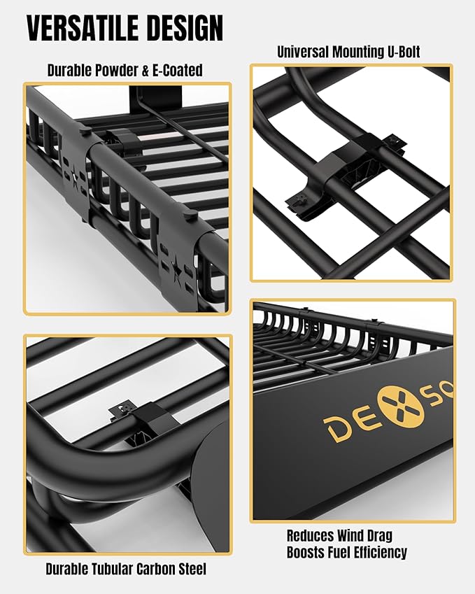DEXSO 64" x 39" Universal Roof Rack Basket with Cargo Net, 200 Lbs Capacity Rooftop Cargo Carrier Basket with Extension Heavy Duty Luggage Holder Rack for SUVs, Trucks, Vehicles