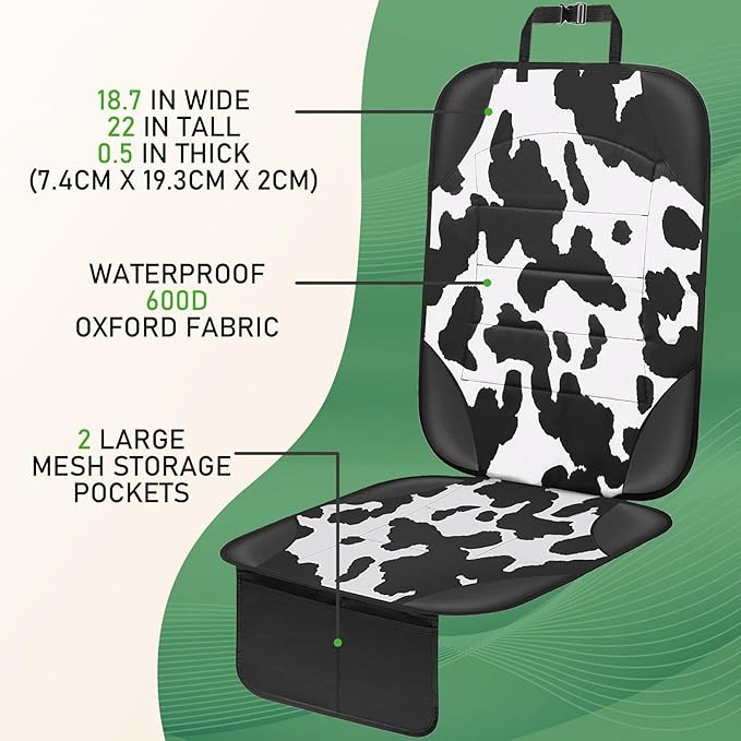 Siivton Car Seat Protector for Child Car Seat,Waterproof Car Seat Cover with Thick Padding, Non-Slip Backing, Protects Fabric & Leather Seats, 2 Mesh Storage Pockets(Cow Print)
