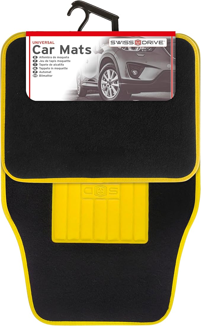 Universal Car Floor Mats Rubber Edge Yellow Non-Slip Washable Mats Front 45 x 65 cm Rear 44 x 33 cm