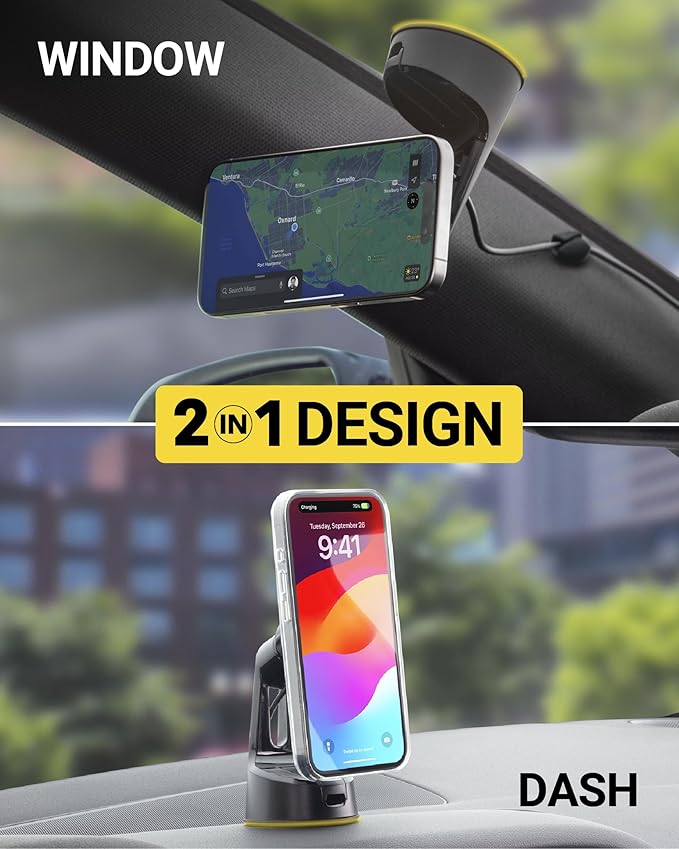 Scosche MagicMount Charge Pro Qi2 Fast Wireless Charging MagSafe Car Mount Charger, 15W Magnetic Cell Phone Holder for Car Dashboard/Windshield Compatible with iPhone 16/15/14/13/12 Pro Max Plus, S25