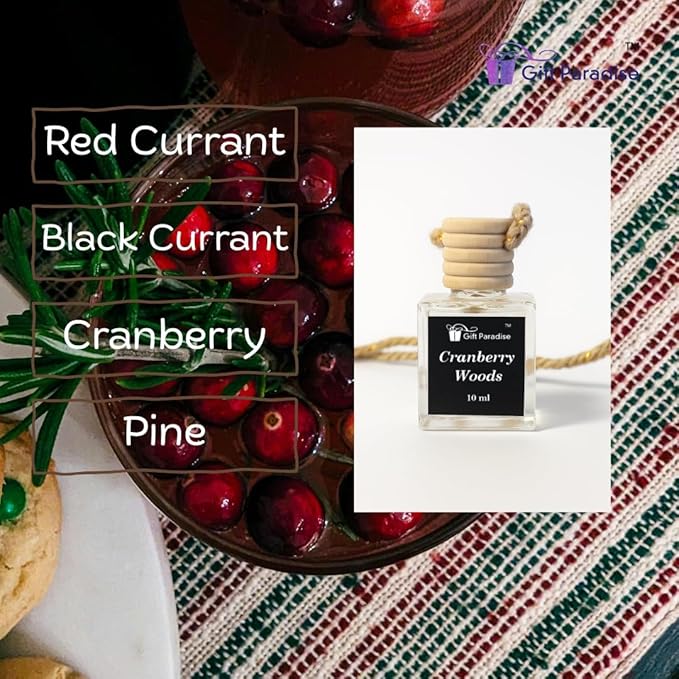 Gift Paradise® Cranberry Woods Car Air Freshener – Set of 3 (10 ml Each) | Long-Lasting Hanging Diffusers for Car & Home | Velvet Gift Bag Included | Holiday & Winter Fragrance
