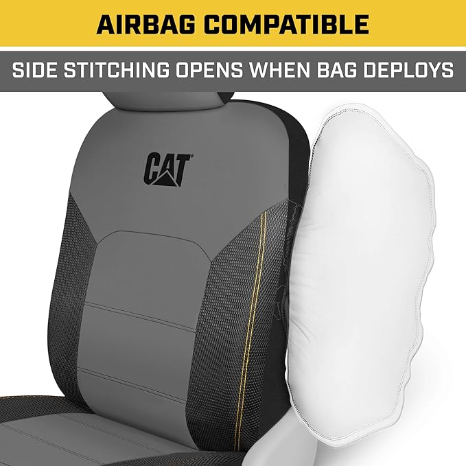 Cat FlexHybrid Car Seat Covers, Gray Premium Faux Leather + Mesh Seat Covers for Cars Trucks SUV, Universal Fit Car Seat Covers Front Seats Only, Automotive Interior Covers, Ideal Truck Seat Covers