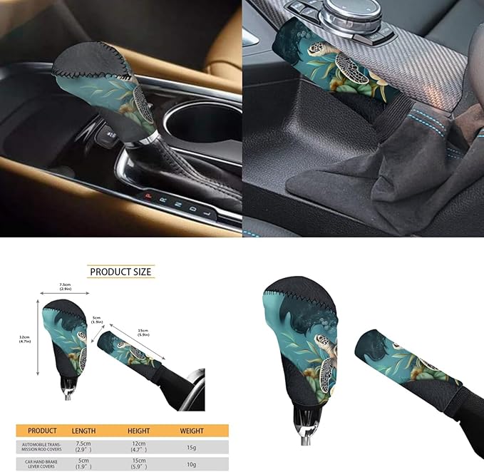 Blue Sea Turtle 6pcs Car Steering Wheel Cover Set for Men Women Auto Interior Accessories Cup Holder Armrest Pad Seatbelt Cushion Fit for SUV Truck Vans