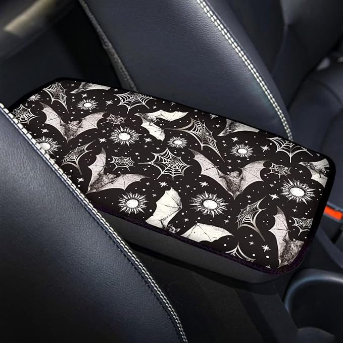 Dreaweet Starry Sky Bats Center Console Cover Halloween Car Accessories for Women Middle Console Covers for SUV Comfort Anti Slip Arm Rest for Car Armrest Storage Box Mat