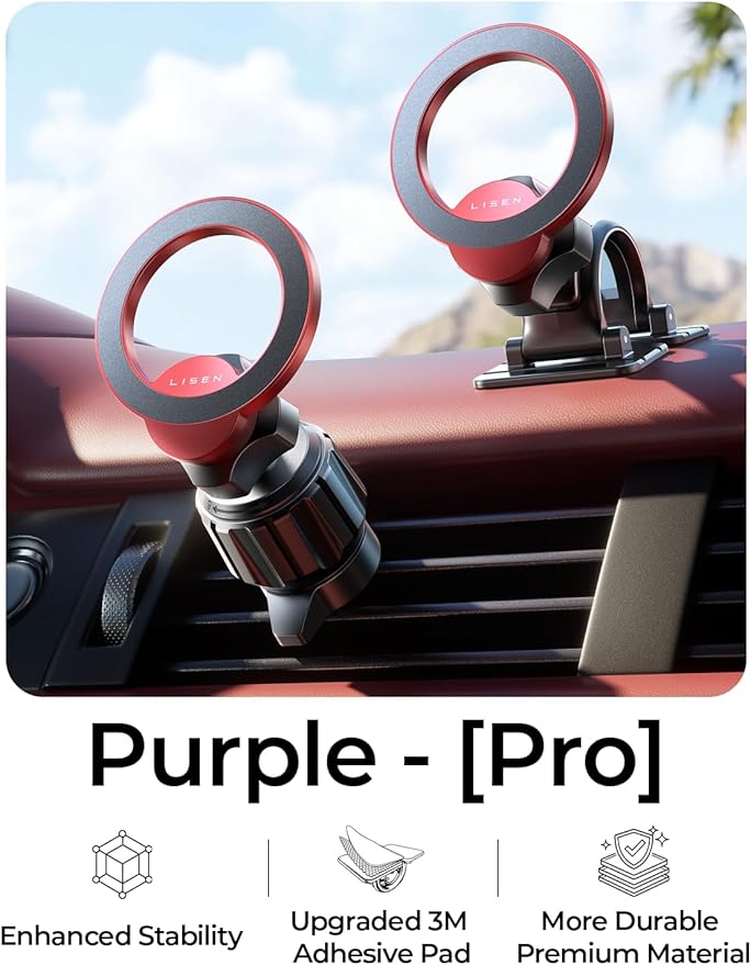 LISEN for MagSafe Car Mount [2026 Strong Magnets] Magnetic Phone Holder for Your Car [Vent&Dash] Magnet Cell Phone Holder Mount Cradle Car Accessories Kits for Men Women Red
