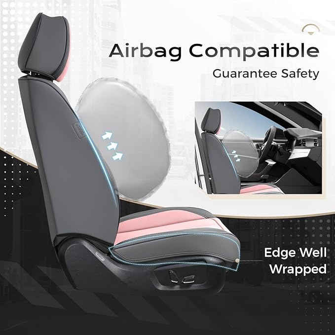 Coverado Seat Covers, Car Seat Covers Front Seats, Leather Seat Covers for Cars, Car Seat Protector Waterproof, Gray Car Seat Cushion, Front Carseat Cover Universal Fit for Most Cars Pink