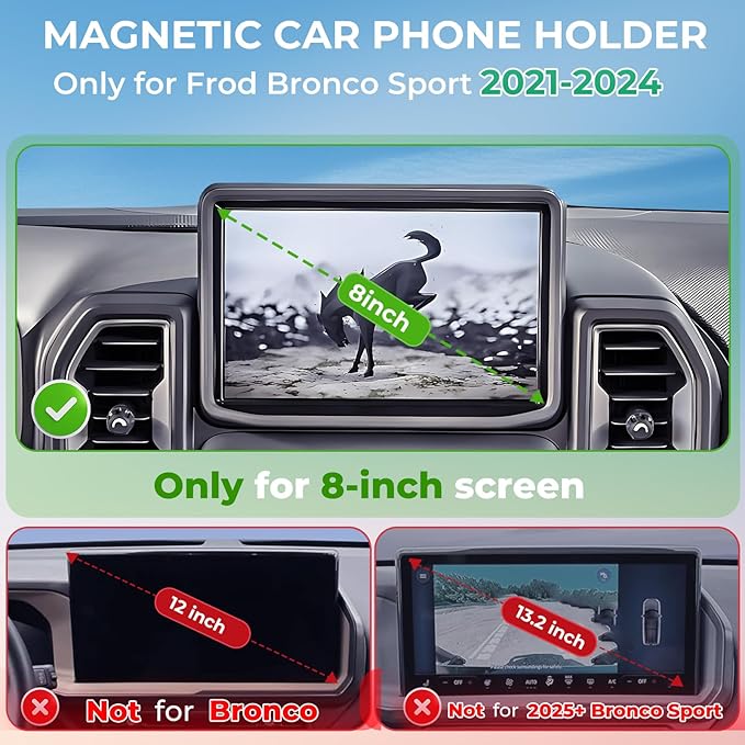 Car Phone Holder for Ford Bronco Sport 2024 2023 2022 2021 8-Inch Screen(Not Fit 2025+,Not Fit Bronco) 360° Rotation Magnetic Cell Phone Mount, Compatible with Magsafe, Does Not Affect Air Vent