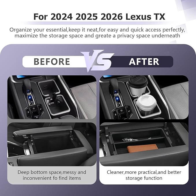 LUWU 2025 2026 Lexus TX Accessories Compatible with 2024-2026 Lexus TX350/TX500/TX550 Center Console Organizer Armrest Console Organizer & Front Center Console Cup Holder Mat 3PCS