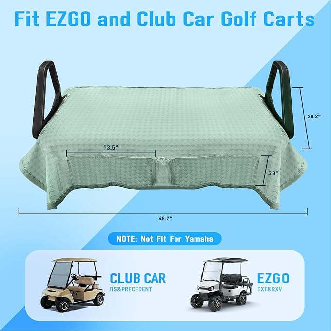 Golf Cart Cooling Ice Silk Seat Cover Blanket for EZGO TXT RXV/Club Car DS Precedent Front 2-Person Seats, 4 Pockets, Keeps Cool and Clean - Green