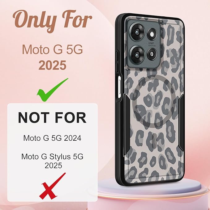 for Moto G 2025 Case Women - Compatible with MagSafe Cute Girls Magnetic Protective Phone Cover Cool Fun Unique Leopard Heavy Duty Shockproof Design for Motorola Moto G 5G 2025 Cases