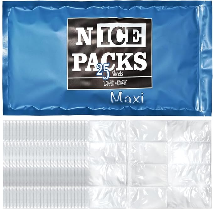 Nice Packs Reusable Dry Ice Packs for Shipping Frozen Food, Coolers, Lunch Boxes - Flexible and Long Lasting (25 Large Sheets)