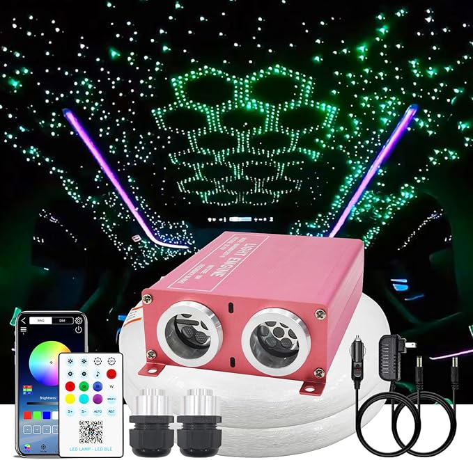 Starlight Headliner Kit, 16W RGBW Dual Head Twinkle & Music Effect, 900pcs (0.03+0.04+0.06in) 9.8ft, Fiber Optic Lights Kit Star Lights for Car Ceiling Home, APP & Remote