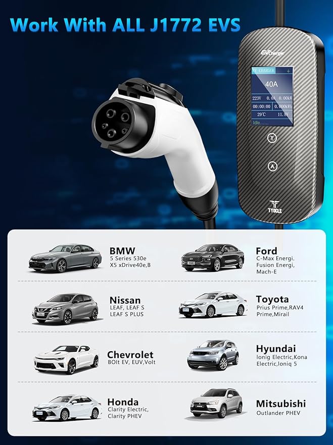 Level 2 EV Charger 40 Amp, 9.6kW Fast Portable Electric Vehicle Charging Stations Current/Timing Delay with NEMA 14-50P and 23FT J1772 Charger, 240V Home Electric Car Charger for BEVs & PHEVs