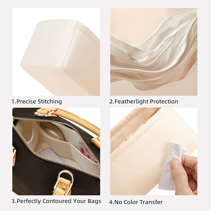 DGAZ Silk Purse Organizer Insert Fits LV Speedy 16/20/25/30/35/40/45 bags，Silky Smooth Bag Organizer，Luxury Handbag & Tote Shaper(Craie,SP40)