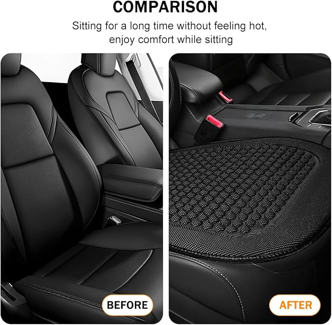 Car Front Seat Bottom Cover, Cool Breathable Anti-Slip Vehicle Driver Seat Protector Cushion, Comfortable Auto Interior Chair Protection Pad Mat, Universal for Truck SUV Sedan (Black)