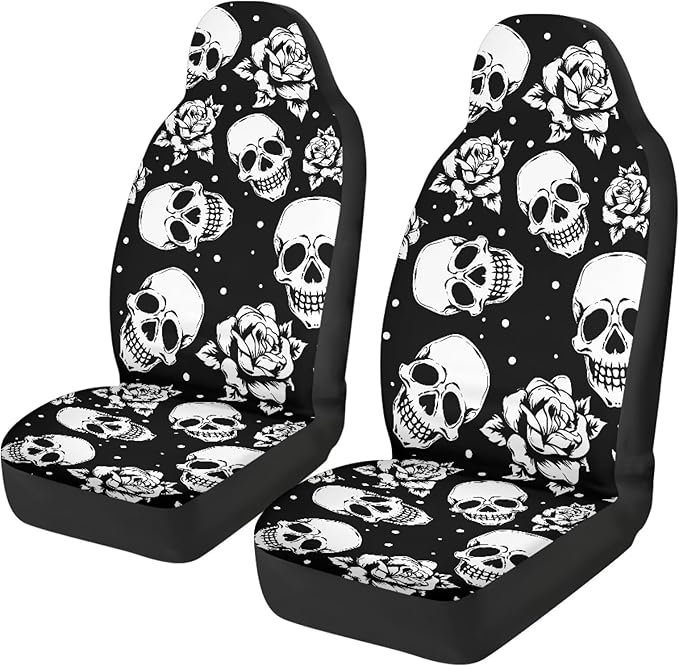 Skull Floral Car Seat Covers Set of 2 Breathable Universal Vehicle Front Seats Interior Protector Easy to Install Interior Protection Suitable Fits Most Car Auto SUV Sedan Truck