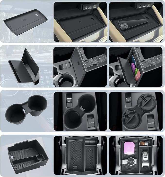BIBIBO for 2025 2026 Subaru Forester Console Organizer 2025 2026 Subaru Forester Console Armrest Tray+Cup Holder +Wireless Charging Mat +Hidden Storage Box 2025 Forester Accessories