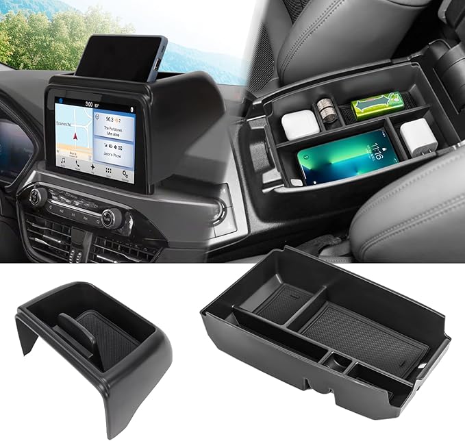 2PCS Center Console Organizer Compatible with Ford Escape 2020-2025 2026 Armrest Storage Box and Dashboard Tray Behind 8-inch Screen Dash Insert Tray Interior Accessories-ONLY FIT 8" display