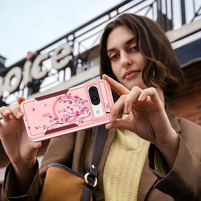 for Google Pixel 8A Case 6.1 Inch - Compatible with MagSafe Women Girls Cute Magnetic Protective Cover Girly Kawaii Flower Blossom Heavy Duty Shockproof Design for Google Pixel 8A Phone Cases