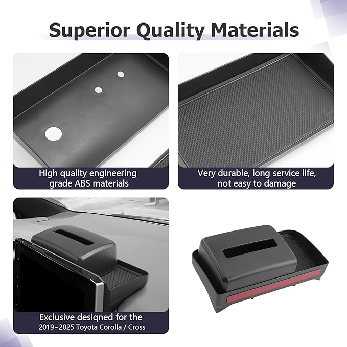 LUWU Dashboard Storage Tray Compatible with 2019-2024 2025 Toyota Corolla / 2022 2023 2024 Corolla Cross Accessories Center Console Display Box Hidden Tray Silicone Organizer Tray w/Tissue Box