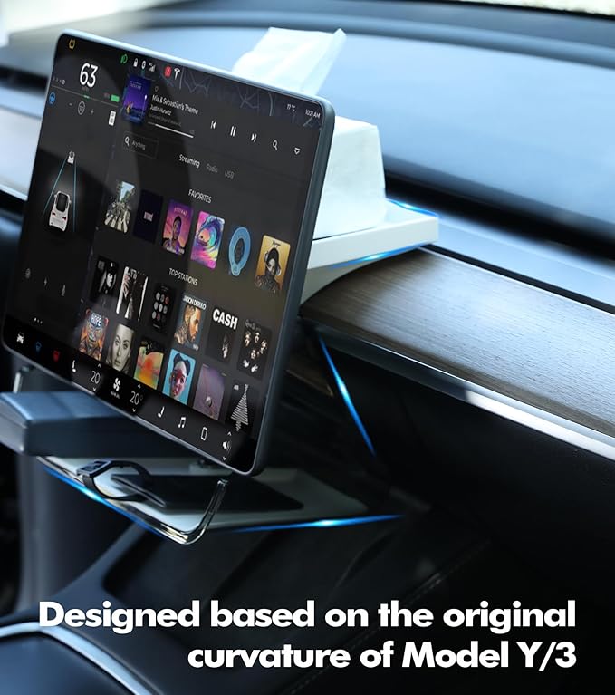 PM Auto Under-Screen Storage Organizer for Tesla Model Y (2020-2025) & Model 3 (2017-2023), Center Console Tray with Anti-Slip Silicone Pad, Interior Accessories White