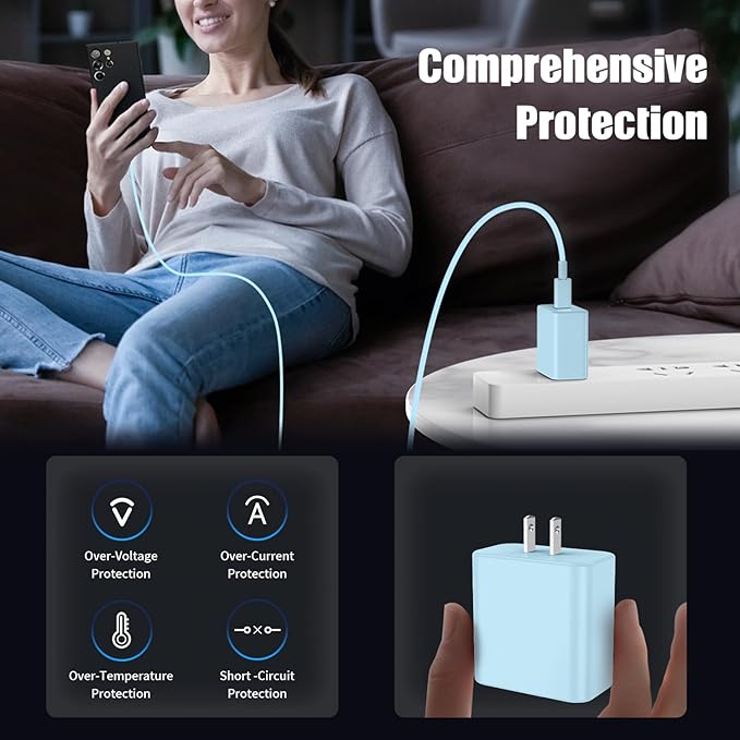 3Pack USB C Charger for Samsung Galaxy S24 Ultra, Super Quite Fast Charging Type C Block with 6FT C to C Cord for Samsung Galaxy Tab S9 S8 S23 Ultra S22 Ultra S23 S22 S21 Note 10 Plus 20,Blue