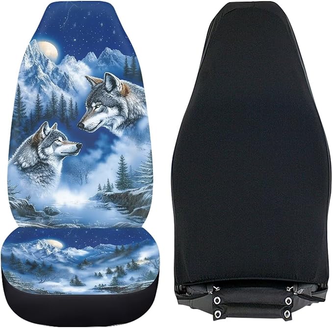 Forest Wolf Car Seat Covers Universal Front Car Seats Breathable Anti-Slip Back Fabric Removable Automotive Accessories Suitable for Cars SUV