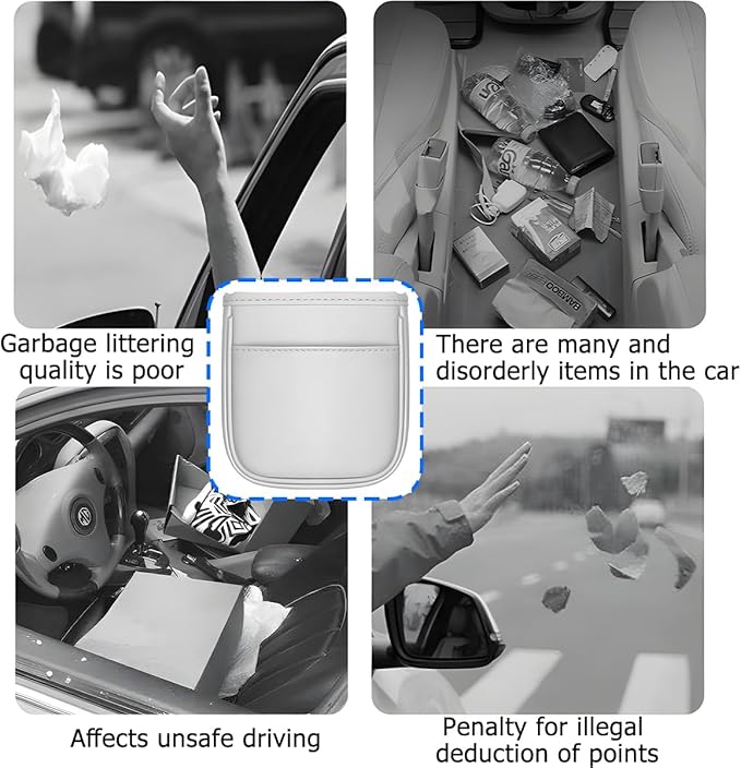 Mandark Car Seat Back Organizer, Vehicle Backseat Hanging Bag with Storage Pocket, Multifunctional Automotive Interior Headrest Trash Can Box Accessories, Universal for SUV, Sedan, Truck (White)
