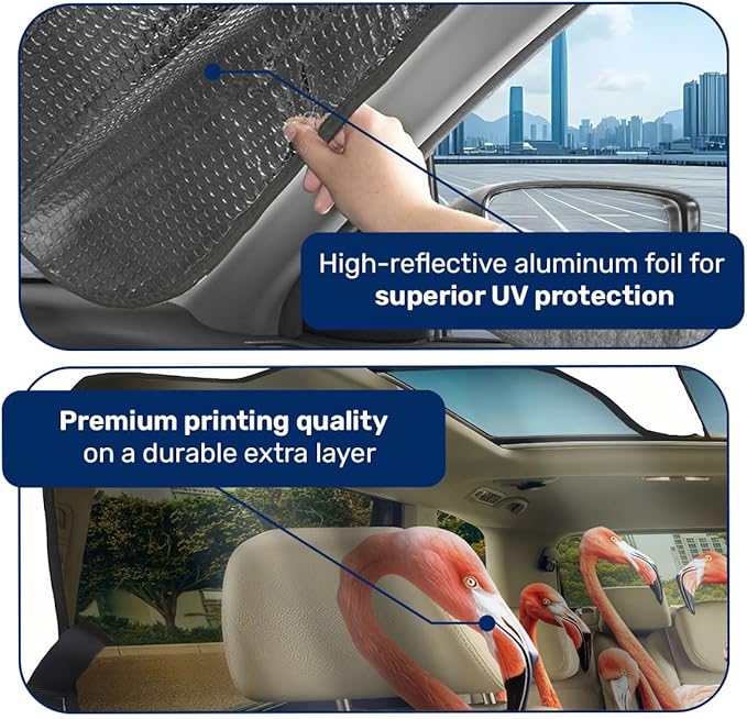 GENANY Flamingo Family Windshield Sun Shade for Car SUV Truck (55x30 inches), Sun Shade Windshield, Shades for Front Windows, Auto Gift, Spring Car Decor