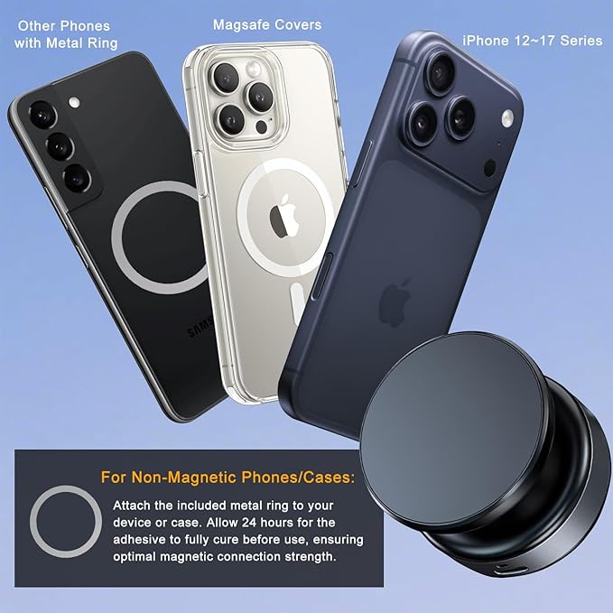 Auto Suction Cup Phone Mount, Quick-Release Vacuum Magnetic Car Phone Holder for Smooth Surface/Gym/Mirror, 360 Adjustable for Magsafe iPhone 17 16 Air Pro Max 15