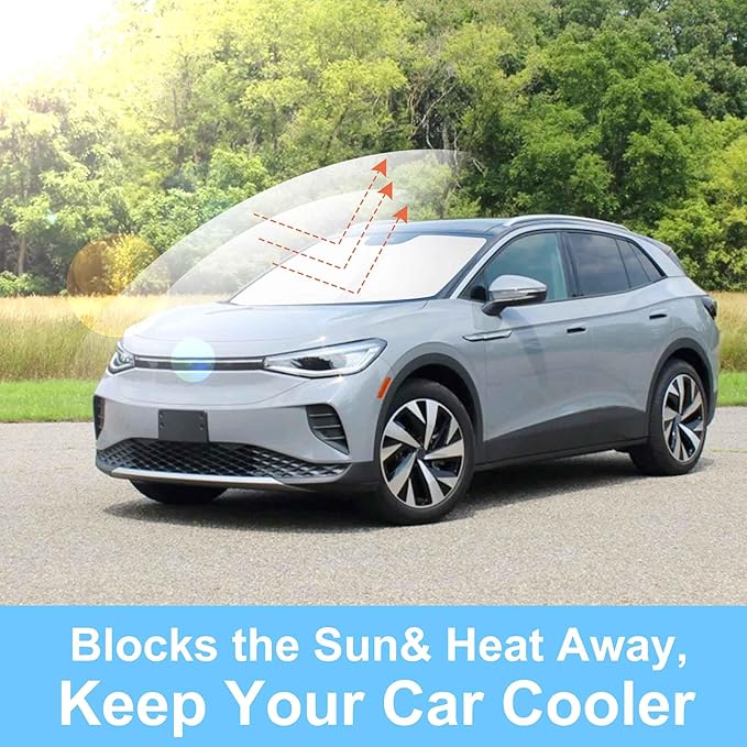 Windshield Sun Shade Custom Fit for 2021 2022 2023 2024 2025 2026 Volkswagen VW ID.4 Accessories Foldable Sunshade Sun Blocker Protect Car from Sun Rays & Heat Damage Keep Car Cooler
