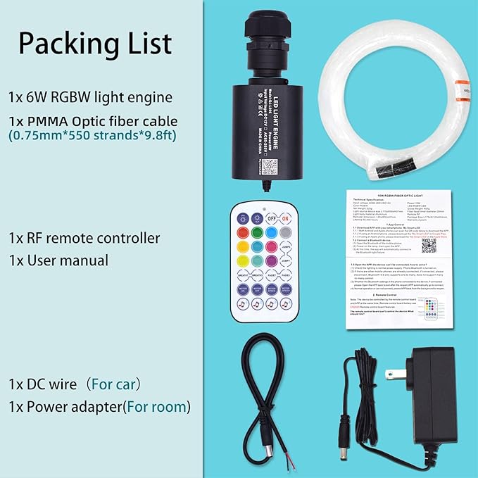 Twinkle Starlight Headliner Fiber Optic Light Kit with RF and APP Control,6W Light Engine and Fiber Cable 550 Pieces 9.8ft/3m