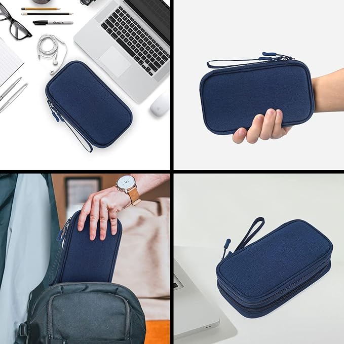 Electronic Organizer Travel Cable Accessories Bag, Electronic Organizer Case, Electronic Accessories Organizer Bag for Power Bank, Charging Cords, USB Cable, Earphones (Navy Blue)