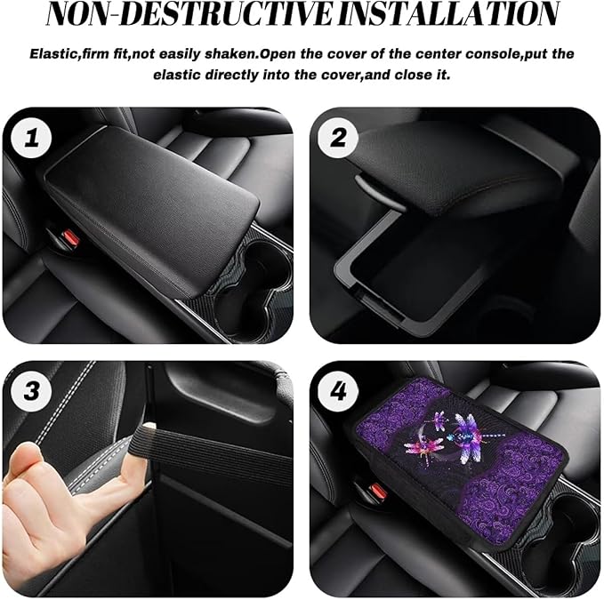 Paisley Flower Dragonfly Print Car Center Console Cover Breathable Auto Armrest Cushion Waterproof Armrest Seat Box Cover Protector Universal for Most Vehicle SUV Truck Car