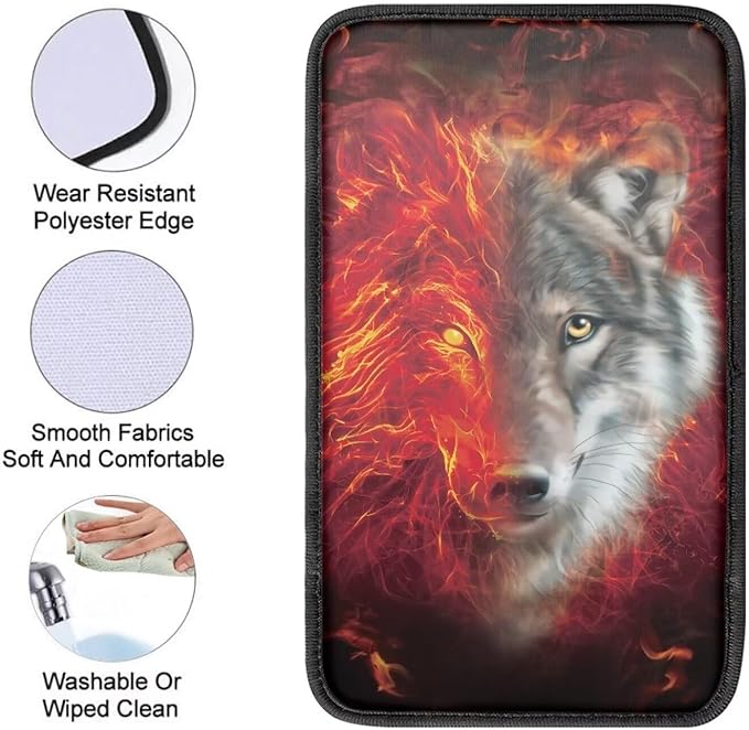 Fire Wolf Car Armrest Pads Auto Armrest Box Cover Comfortable Middle Storage Organizer Pad Universal Style Car Accessories Decor