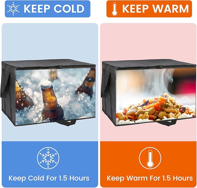 Bodaon Insulated Food Delivery Bag With Hard Bottom, XL Pizza Cooler Bags, Rideshare Delivery Bag, Thermal Cold/Hot Styrofoam Carrier for Travel/Shopping/Catering/Car